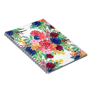 Caderno Espiral Marinho Azul e Vermelho aquarela, bolhas