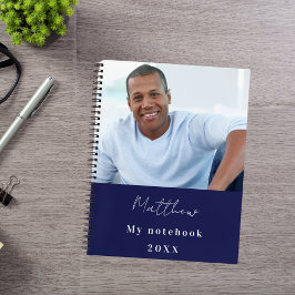 Caderno Espiral Marinho azul, foto personalizada branca