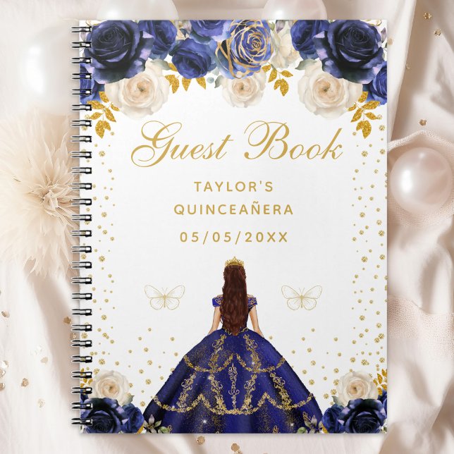 Caderno Espiral Marinho Blue Floral Princesa Quinceañera (Criador carregado)