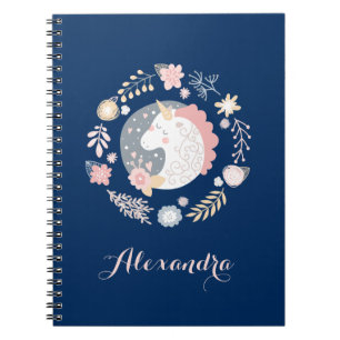 Caderno Espiral Marinho Blush Whimsical Unicorn Wreath