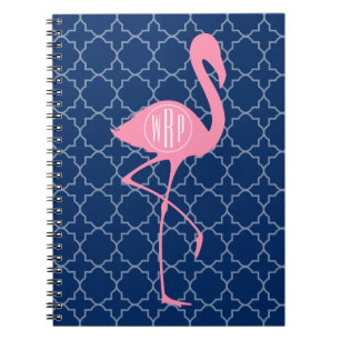 Caderno Espiral Marinho cor-de-rosa Quatrefoil do flamingo do