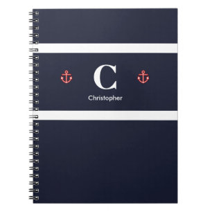Caderno Espiral Marinho de Âncora Náutica Personalizada - Linhas