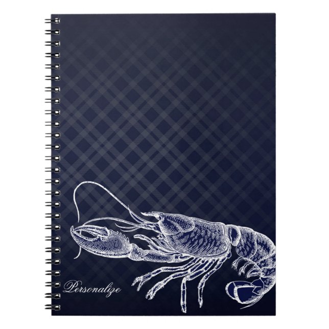 Caderno Espiral Marinho de lagosta  Elegante Azul Xadrez (Frente)