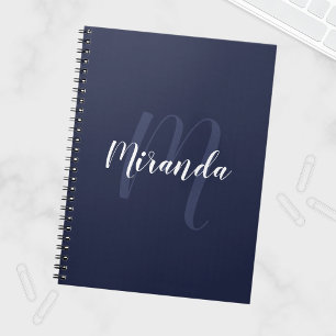 Caderno Espiral Marinho de Monograma Personalizado Moderno e Nome