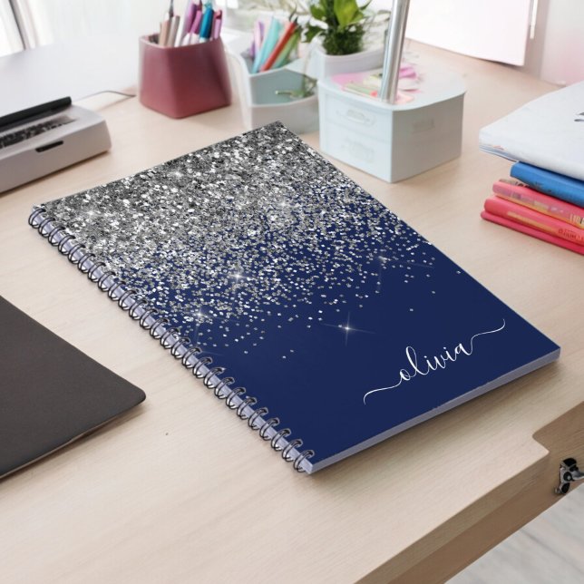 Caderno Espiral Marinho de prata Blue Glitter Girly Monographic No (Criador carregado)
