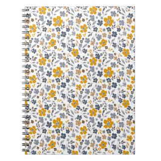 Caderno Espiral Marinho e mostarda Amarelo Ditsy Floral