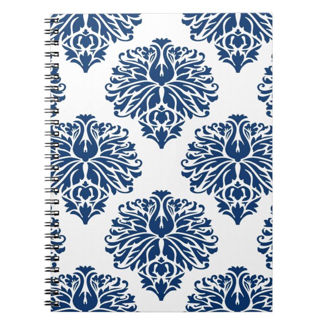 Caderno Espiral Marinho Elegante Damask (Frente)