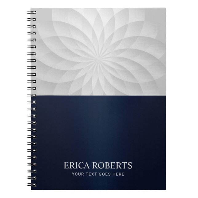 Caderno Espiral Marinho Elegante Lótus Espiral Moderno Azul (Frente)