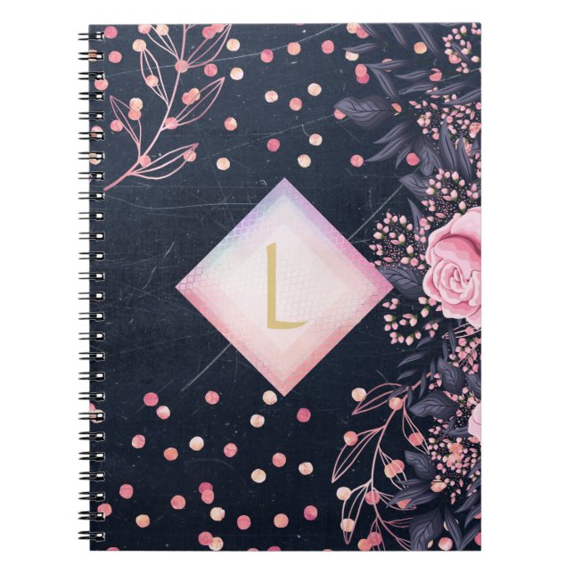 Caderno Espiral Marinho Lilibet Monogramas Rosegold Pink Princess  (Frente)