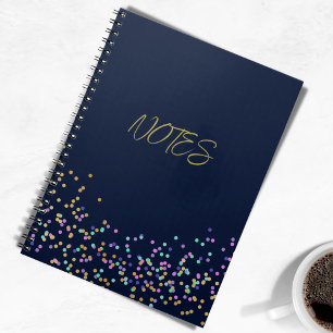 Caderno Espiral Marinho Moderno Elegante Confetti Rosa Dourado Azu