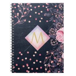 Caderno Espiral Marinho Rosegold Monograma Oferece Girly Floral Pi