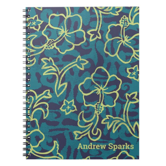 Caderno Espiral Marinho Teal Havaiano Limão de Camisas Hibiscus Fl (Frente)