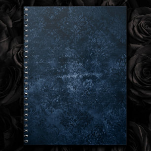 Caderno Espiral Marinho Velvity Damask Azul Escuro Grunge Floral