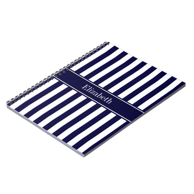 Caderno Espiral Marinho White Stripe Marinho Blue Ribbon Name Mono (Left Side)