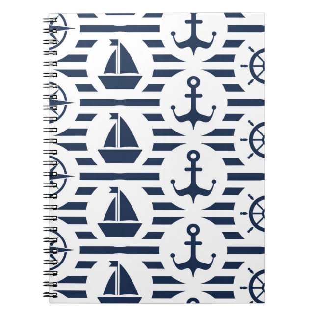 Caderno Espiral Marítimo no teste padrão azul (Frente)