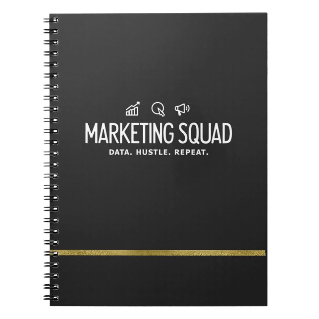 Caderno Espiral Marketing Squad – Data. Hustle. Repeat. (Frente)