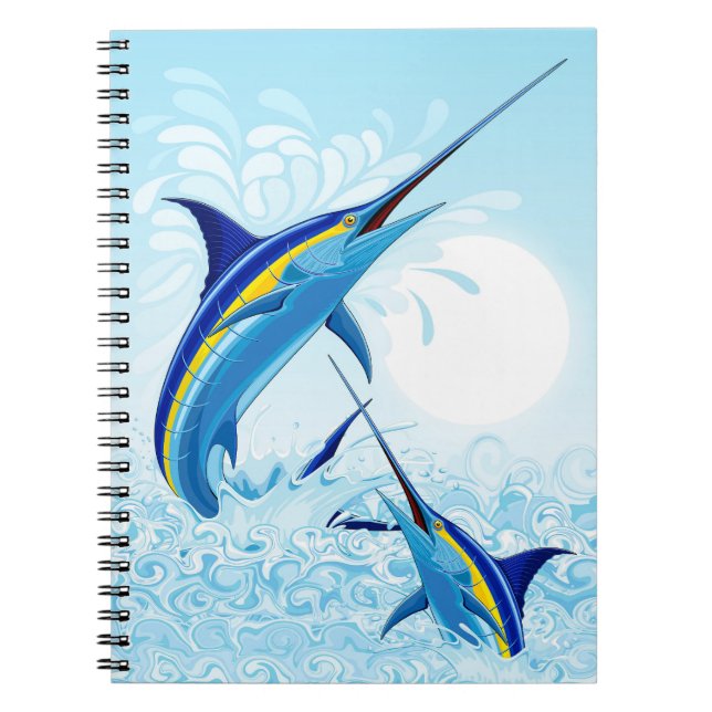 Caderno Espiral Marlin Azul Saltando do Oceano (Frente)