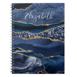 Caderno Espiral Mármaco Azul, Glitter Agitado Dourado