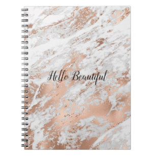 Caderno Espiral Mármaco branco Dourado Rosa bonito