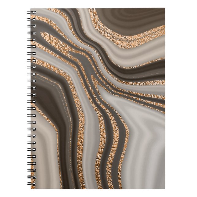Caderno Espiral mármore abstrato marrom com textura dourada (Frente)