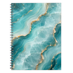 Caderno Espiral Mármore Ágata Aqua Luxo com Veias Douradas