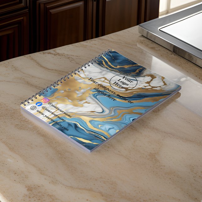 Caderno Espiral Mármore azul ouro e branco (Criador carregado)