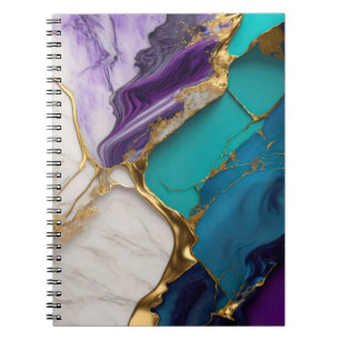 Caderno Espiral Mármore Azul Real e Âmbar com Veias Douradas