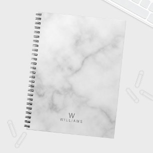 Caderno Espiral Mármore Branco com Monograma e Nome Personalizado