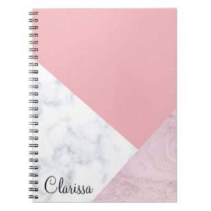 Caderno Espiral Mármore branco do rosa pastel do pintinho elegante
