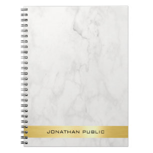 Caderno Espiral Mármore Branco Dourado Elegante Modelo Espiral Mod