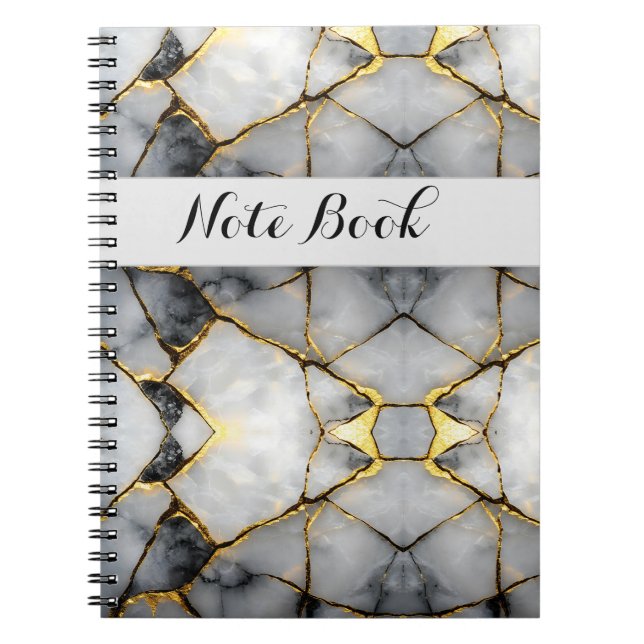 Caderno Espiral Mármore Branco e Dourado Quebrado Moderno (Frente)