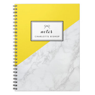 Caderno Espiral Mármore Branco Moderno com Bloco Amarelo