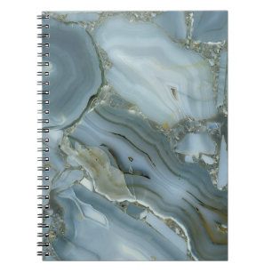 Caderno Espiral Mármore Cinza Azul com Veia Dourada
