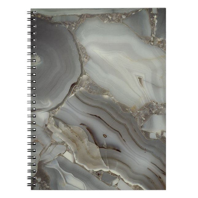 Caderno Espiral Mármore Cinza com Veio de Ouro (Frente)