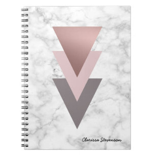 Caderno Espiral mármore cinzento do branco dos triângulos do rosa