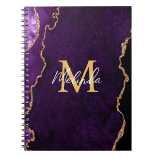 Caderno Espiral Mármore de Ágata Roxo e Dourado
