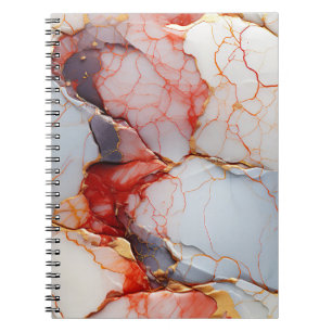 Caderno Espiral Mármore de Marfim com Veias Carmim e Douradas