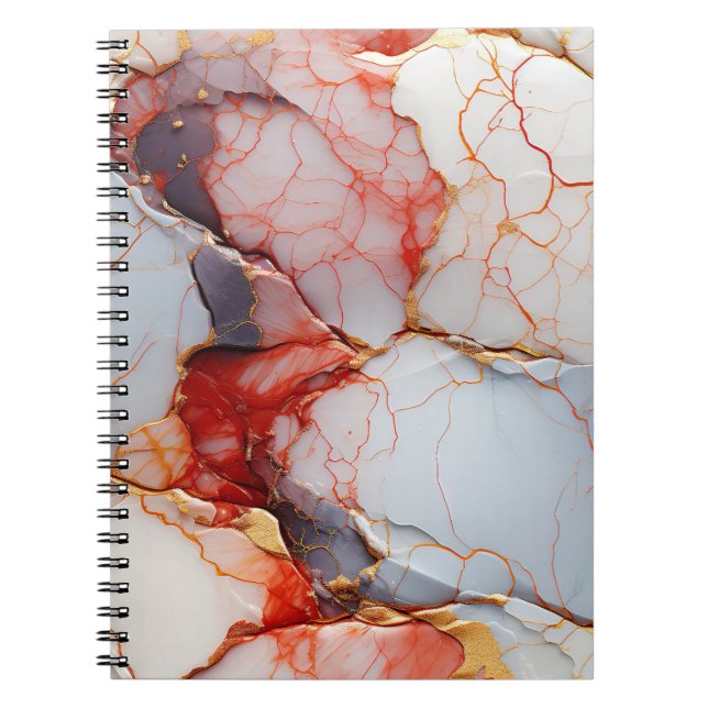 Caderno Espiral Mármore de Marfim com Veias Carmim e Douradas (Frente)