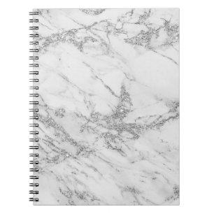 Caderno Espiral Mármore de prata cinzento branco chique elegante