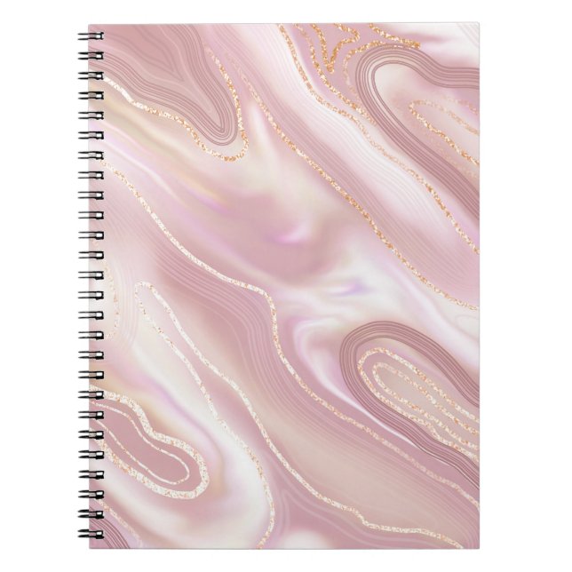Caderno Espiral Mármore elegante: textura de ouro rosa (Frente)