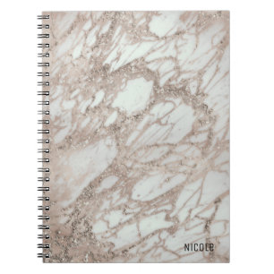 Caderno Espiral Mármore Glam Rosa Rosa Dourado Prata Estilo Design