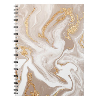 Caderno Espiral Mármore líquido bege, arte da linha de ouro.