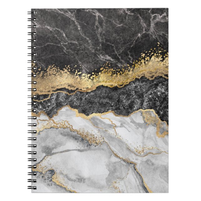 Caderno Espiral Mármore Negro com Bonito Dourado (Frente)
