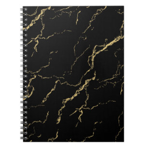 Caderno Espiral Mármore Negro e Dourado
