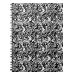 Caderno Espiral Mármore Preto Branco Redemoinho Abstrato Monocromá