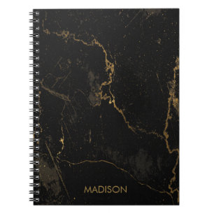 Caderno Espiral Mármore preto Dourado