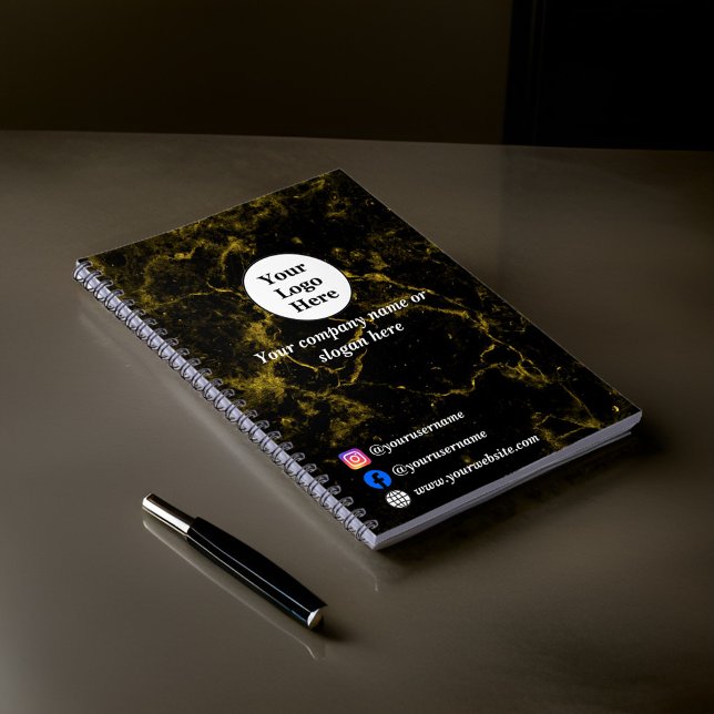 Caderno Espiral Mármore preto e dourado (Criador carregado)