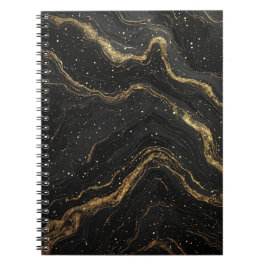 Caderno Espiral Mármore Preto Luxo Veias Douradas Abstrato