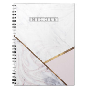 Caderno Espiral Mármore Rodopiante Dourado Rosa e Glam Bronze Rosa