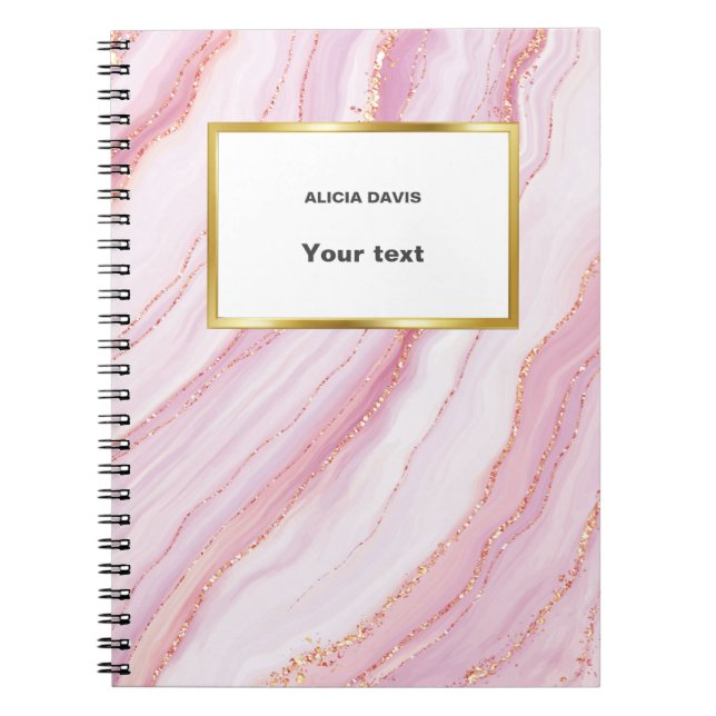 Caderno Espiral Mármore rosa e Dourado | seu nome (Frente)